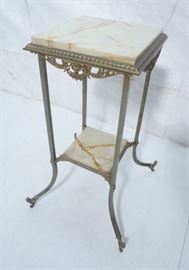 Lot 56 Onyx  Brass Antique Plant Stand with Lower Shelf