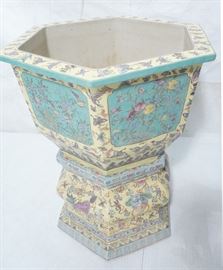 Lot 61 Lg 2 part Enamel Decorated Chinese Garden Urn. He