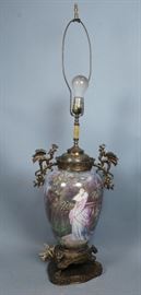 Lot 63 Antique Handpainted Porcelain Table Lamp. Bulbous