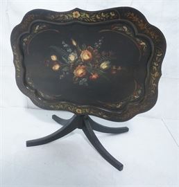 Lot 68 Tray Tilt Top Victorian Style Table. Ebonized flo