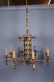 Lot 79 Faux Bamboo Brass 8 Arm Chandelier. 