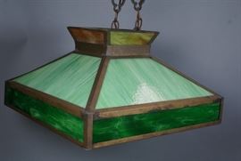 Lot 80 Antique Green Slag Glass Shade Chandelier. Squ