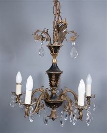 Lot 81 Decorative Brass 5 Arm Chandelier. Black metal