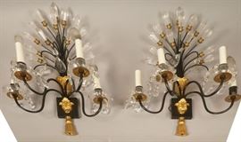 Lot 82 Pr Decorator Black  Gilt Metal Wall Sconces. 4 a