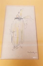 Lot 84 MCCARTHY Pen  Ink Drawing Sketch. Clown with umb