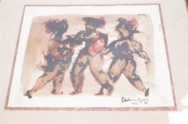 Lot 85 CHAIM GROSS Signed Figural Watercolor. 3 figures 