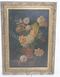 Lot 86 Vintage Floral Still Life Oil Painting. Dark gilt
