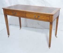 Lot 87 Burl Wood Embossed Leather Top Writing Desk. Tape