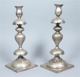 Lot 102 Pr Punched Continental Tall Candlesticks. Floral 