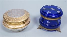 Lot 111 2pc MOSER Style Lidded Glass Boxes. Gilt bronze m