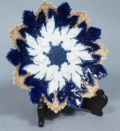 Lot 114 MEISSEN Antique Cobalt  Gold Floral Dish. Footed