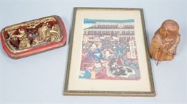 Lot 119 3pc Asian Art Lot. 1 Japanese Wood Block Print o