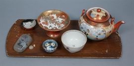 Lot 122 6pc Asian Porcelain Glass Vintage Lot. Teapot, mi