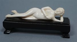 Lot 127 Asian Carved Nude Female Sculpture. Footed wood b