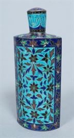 Lot 133 Sterling Enamel Vintage Flask Bottle form sterlin