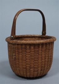 Lot 138 OLIVER C COFFIN Hand woven Handled Basket. Woven 