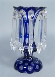 Lot 142 Cobalt Cut to Clear Lustre Lamp with long clear P