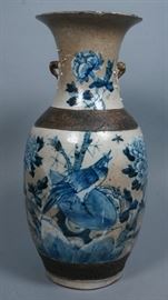 Lot 143 Asian Stoneware Vase Urn. Blue and white decorati