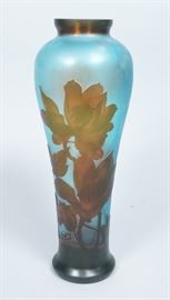 Lot 157 Reproduction Galle Carved Glass Vase. Floral deco