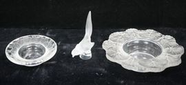 Lot 163 3pc LALIQUE Crystal. Small bird, ring dish, scall