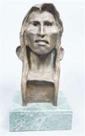 Lot 176 Bronze Bust of Native American Indian on green ma