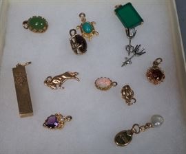 Lot 184 14pc Gold Mixed Jewelry Lot. Mostly 14K. Figural 