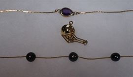 Lot 186 3pc 14K Gold Mixed Jewelry Lot. Thin gold chain b