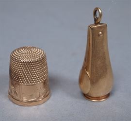 Lot 195 2pc 14K Gold Thimble  Cigar Cutter. Not marked.
