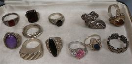 Lot 199 12 Sterling Silver Ladies Rings. Mexican, Thailan