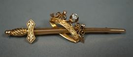 Lot 207 Vintage 14K Gold Antique Figural Sword Pin with C
