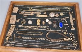 Lot 214 36 pc Antique Jewelry Lot. Incl woven real hair 
