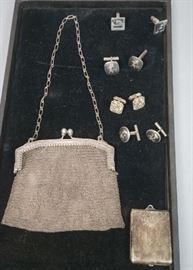 Lot 218 6pc Sterling Lot. Sterling clasp woven mesh antiq