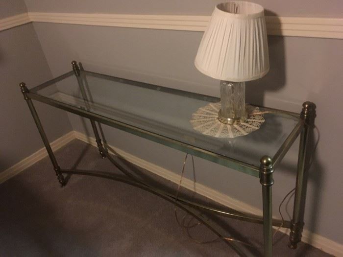 BRASS AND GLASS SOFA TABLE GREAT LOOKING!!