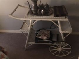 MY FAVORITE - ANTIQUE WICKER TEA CART!!