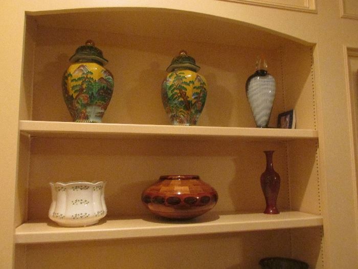Kostboba crystal from Sweden, Vases on top shelf are from the late 1800's, 2nd shelf Irish