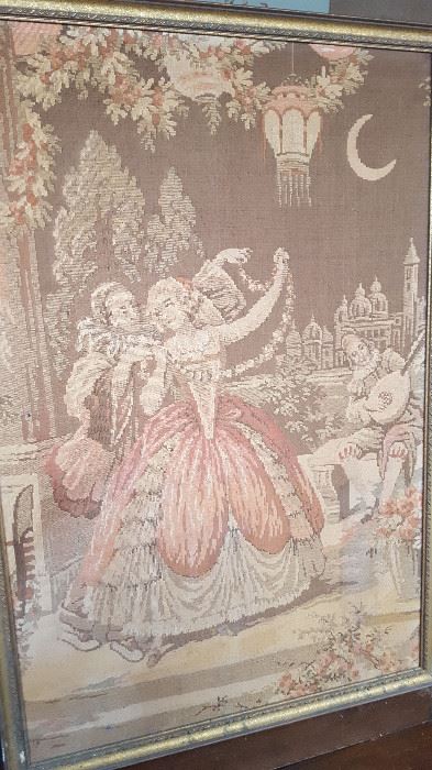 Tapestry with an couple dressed in 18th century dress