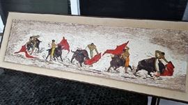 This is a painting on board, Measures about 60.5"W x 20.5"H.  Appears to be 3 dimensional.  Signed by artist is Marjorie Marjanen.  Marjorie Marjanen trained at the Otis Art Institute in Los Angeles (now the Otis College of Arts and Design) for several years. Known primarily for seascapes, her work hangs in the Finnish Embassy in Washington, D.C. as well as locations in and around Santa Monica, where she resided.  Mint condition.