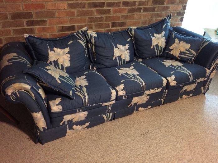 Blue floral sofa, great pattern for a sun room
