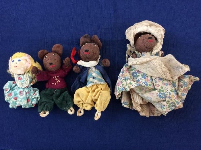 Handmade Goldilocks and the Three Bears dolls, thought to be 1930s