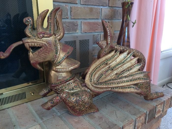 Large wooden dragon, jeweled