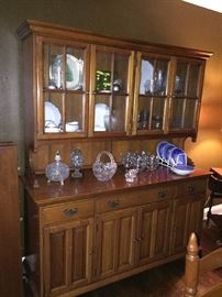 Cherry (2 piece) hutch, lined, section drawers with adjustable shelves