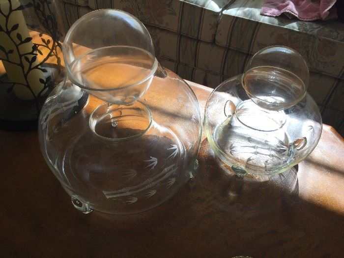 I have never seen these before - Red wine decanters?  All hand blown glass and footed - really beautiful.  Not sure for wine now since there is no Pour Spout