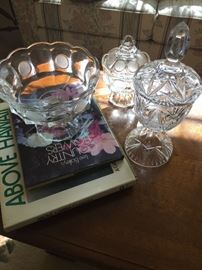 Coin Glass pieces and cut glass decanter - many more pieces