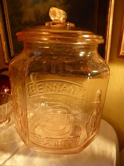 Pink  Glass Mr Peanuts container