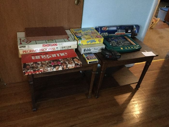 pair of end tables and games