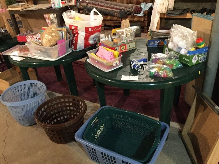 plastic patio tables, general household and craft items