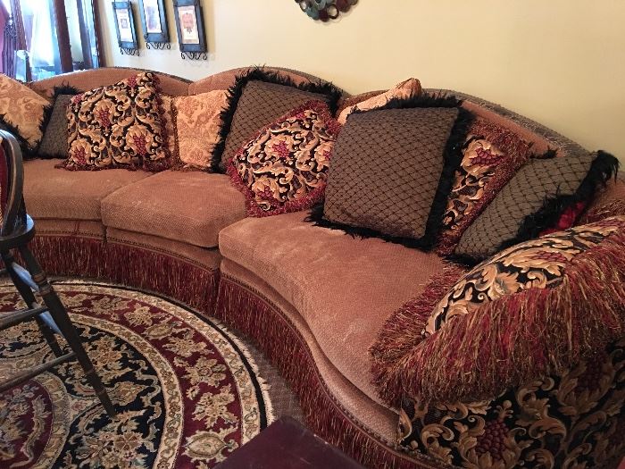 Elegant Statement 3 Piece Couch with Fringe and Pillow Assortment