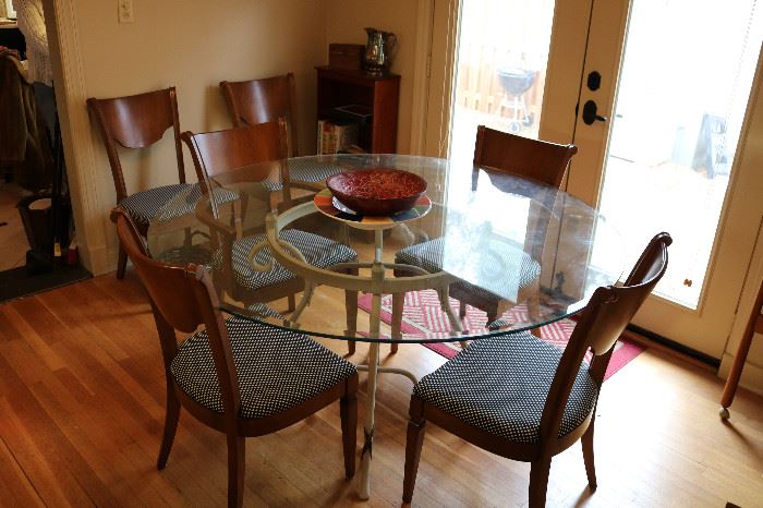 Glass Top/Metal Base Dining Table, Set of 6 Great 1965 Dining Chairs