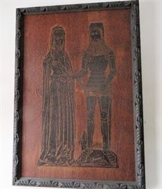 Antique wood mounted rubbing from an English church