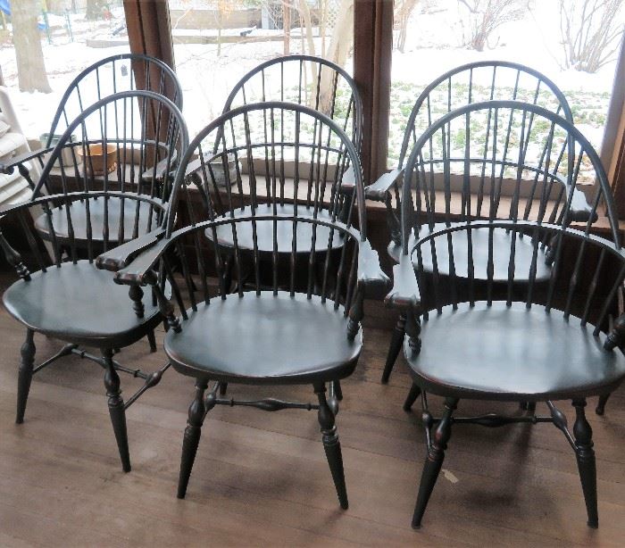 Set of 6 green Windsor chairs